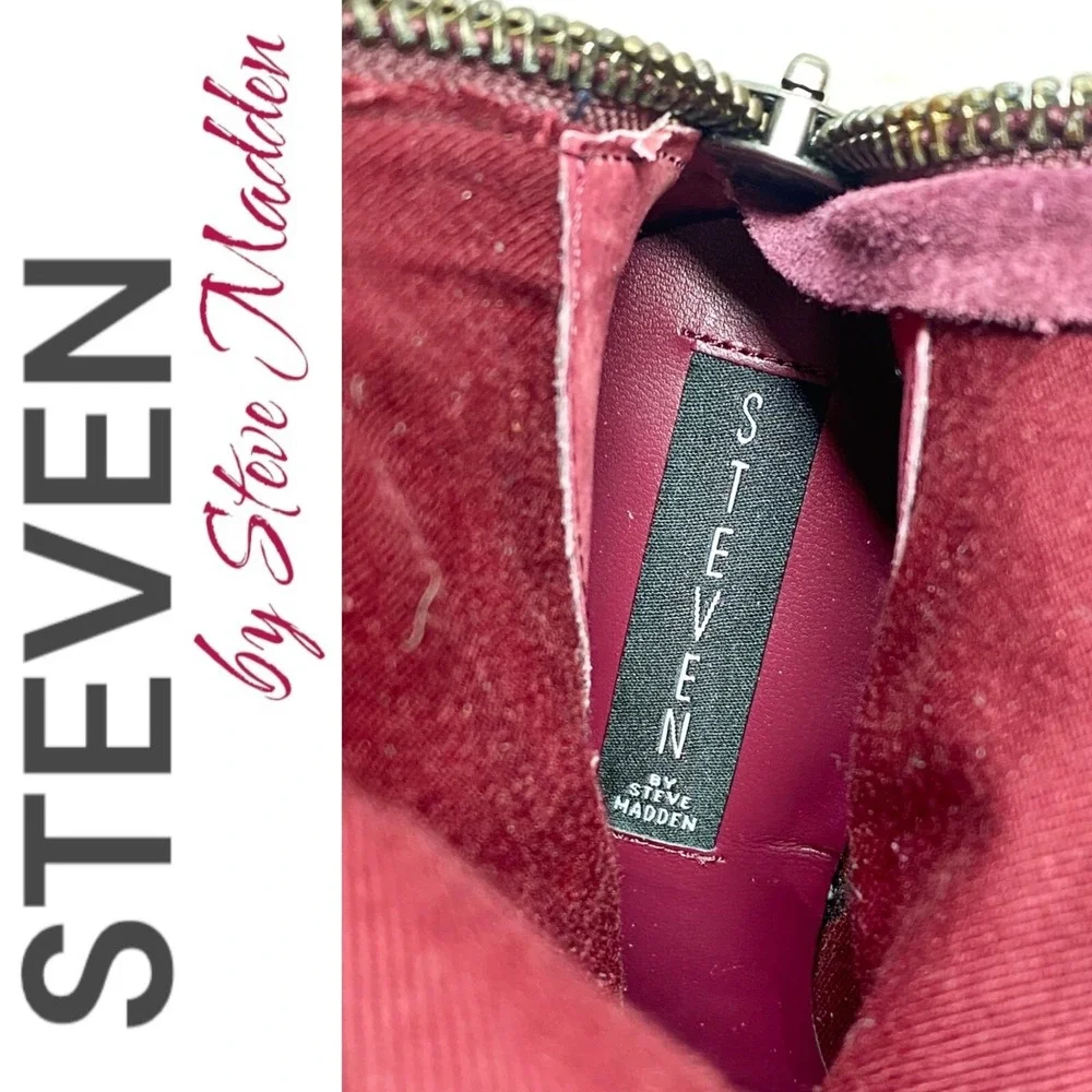 Steven‎ by Steve Madden Larken Burgundy Wine Suede Tall Wedge Boots Boho 7